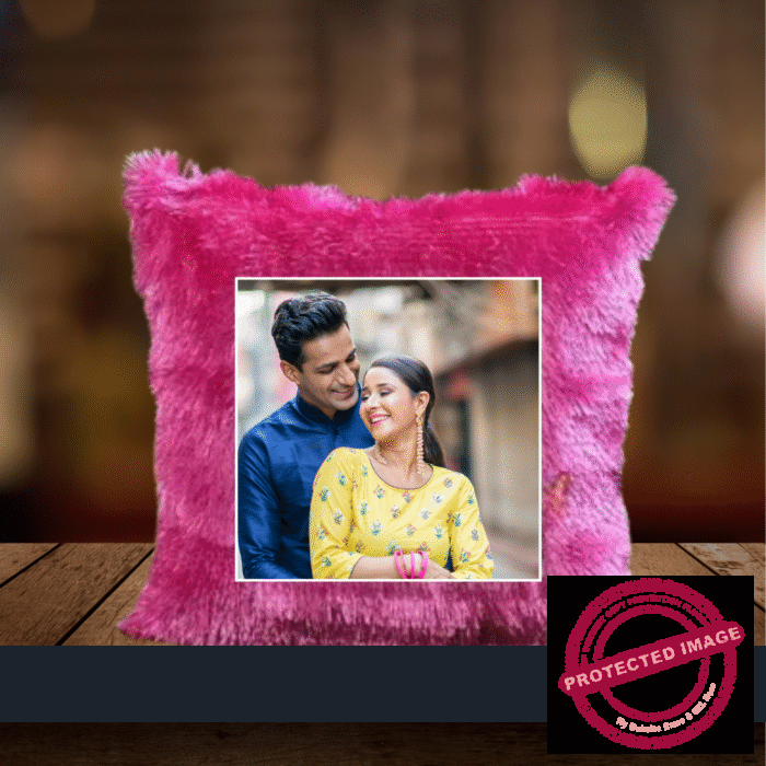 PERSONALIZED PHOTO FURR SQUARE PURPLE CUSHION