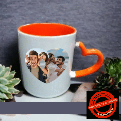 PERSONALIZED INNER ORANGE HEART HANDLE COLOUR MUG