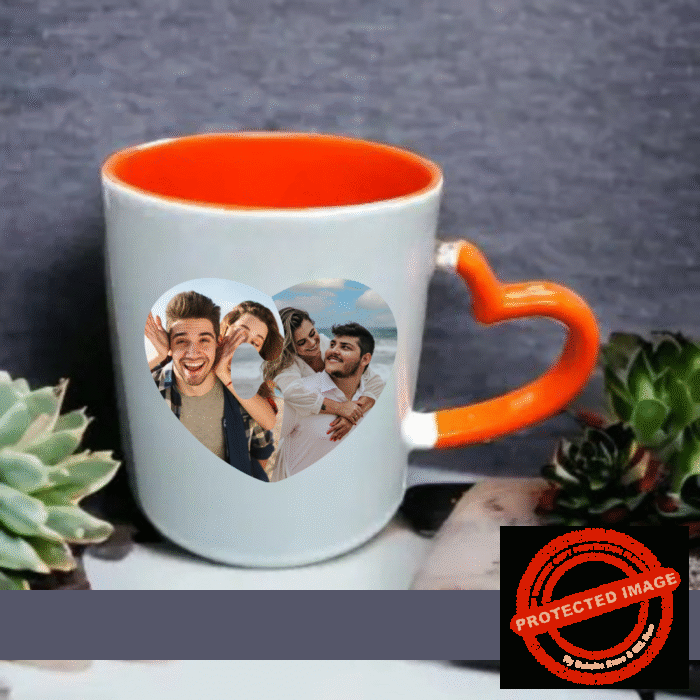 PERSONALIZED INNER ORANGE HEART HANDLE COLOUR MUG