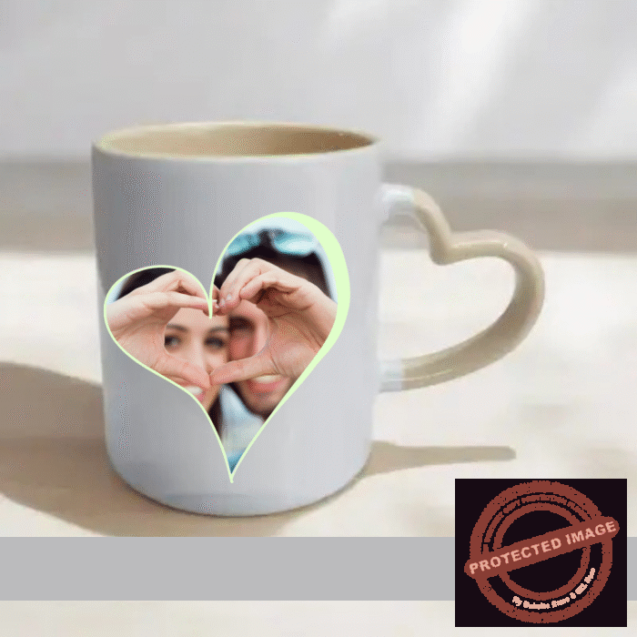 PERSONALIZED INNER BEIGE HEART HANDLE COLOUR MUG