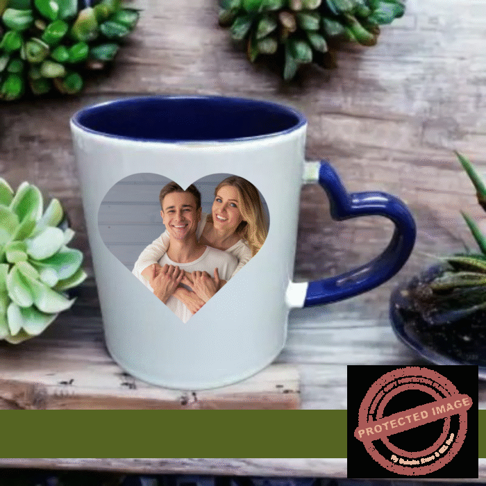 PERSONALIZED INNER DARK BLUE HEART HANDLE COLOUR MUG