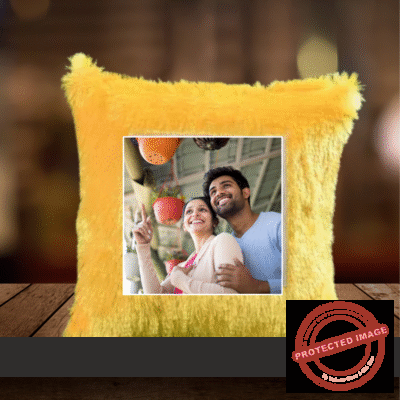PERSONALIZED PHOTO FURR SQUARE YELLOW CUSHION