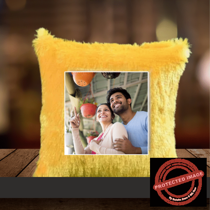 PERSONALIZED PHOTO FURR SQUARE YELLOW CUSHION