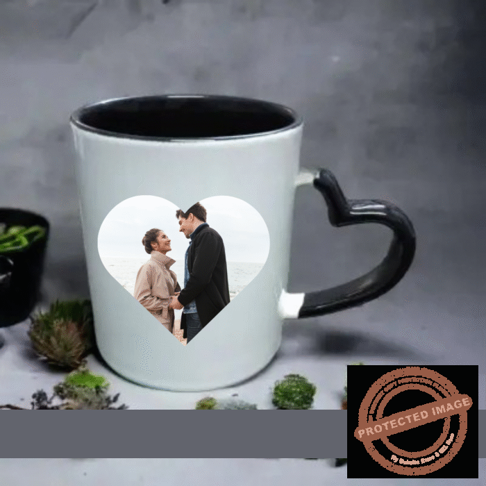 PERSONALIZED INNER BLACK HEART HANDLE COLOUR MUG
