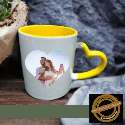 PERSONALIZED INNER YELLOW HEART HANDLE COLOUR MUG