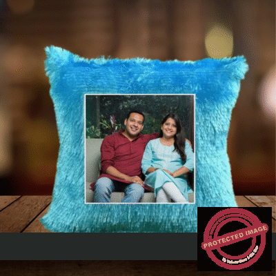 PERSONALIZED PHOTO FURR SQUARE SKY BLUE CUSHION