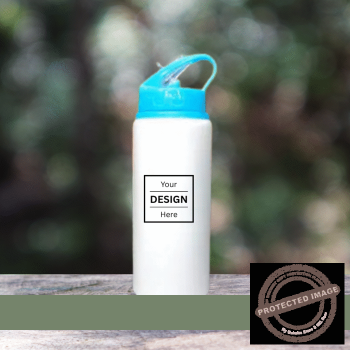 Personalized Photo Print Gym With Straw Bottle Sky Blue 600 ML