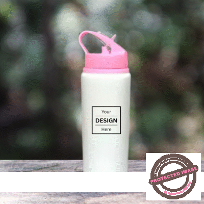 Personalized Photo Print Gym With Straw Bottle Pink  600 ML