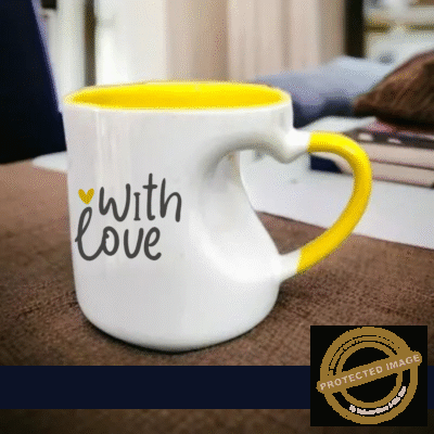 PERSONALIZED INNER HEART CUT YELLOW MUG