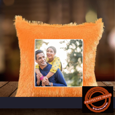 PERSONALIZED PHOTO FURR SQUARE ORANGE CUSHION