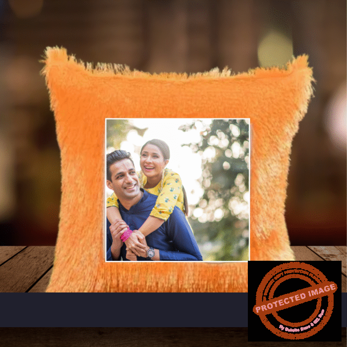 PERSONALIZED PHOTO FURR SQUARE ORANGE CUSHION