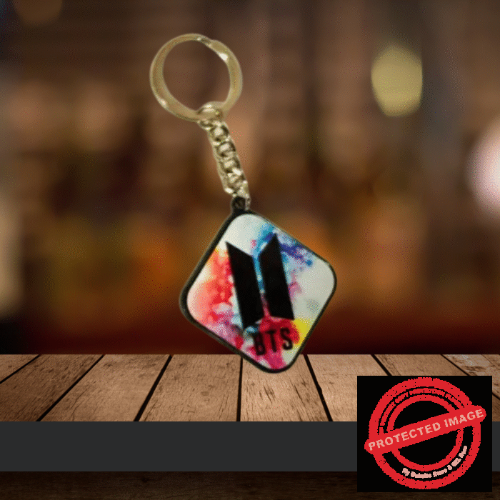 PERSONALIZED PHOTO SQUARE PLASTIC METAL KEYCHAIN