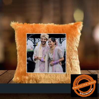 PERSONALIZED PHOTO FURR SQUARE GOLDEN CUSHION