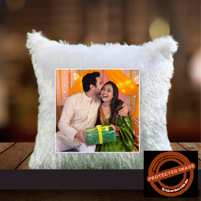 PERSONALIZED PHOTO FURR SQUARE WHITE CUSHION