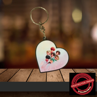 PERSONALIZED PHOTO HEART PLASTIC METAL KEYCHAIN