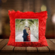 PERSONALIZED PHOTO FURR SQUARE RED CUSHION