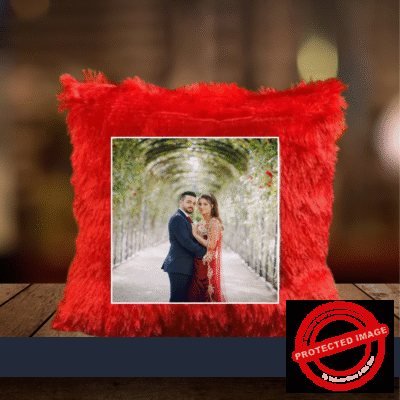 PERSONALIZED PHOTO FURR SQUARE RED CUSHION