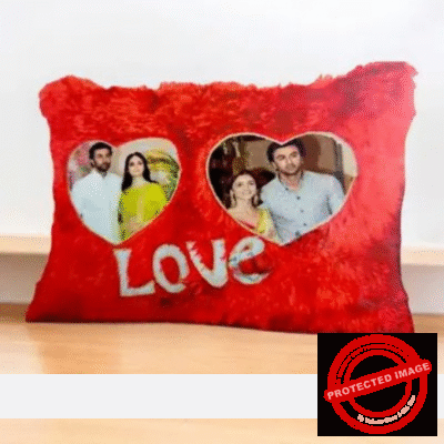 Personalized Photo Print Super Shine Furr Pillow 16x20 Red