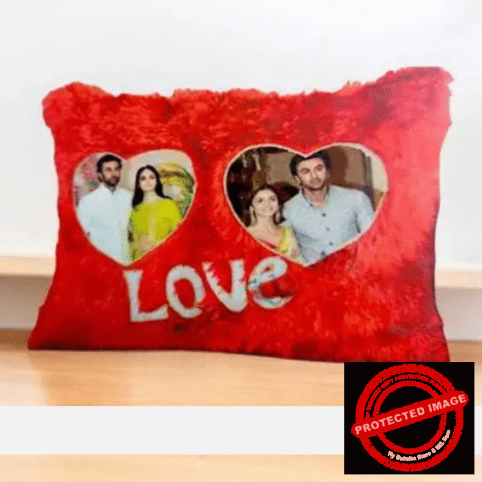 Personalized Photo Print Super Shine Furr Pillow 16x20 Red