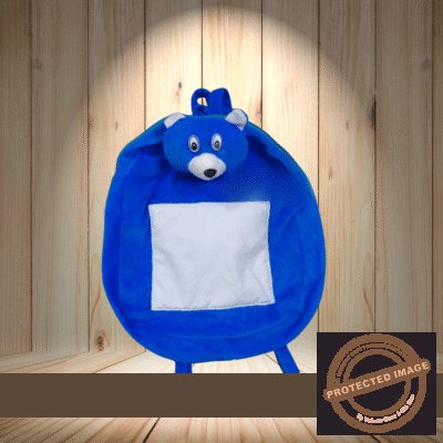 Personalized Photo Print Red Teddy Face School Bag Blue